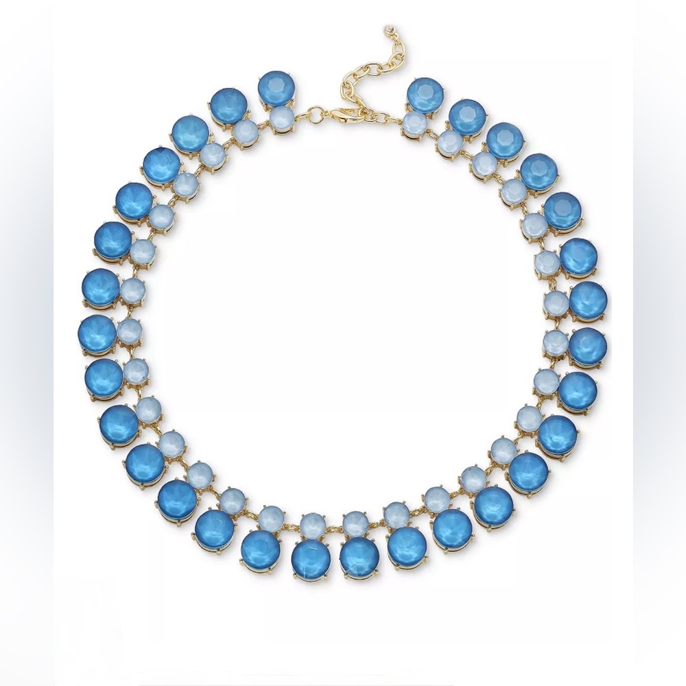 Gold-Tone glass All-Around Collar statement Necklace, Blue and Gold.